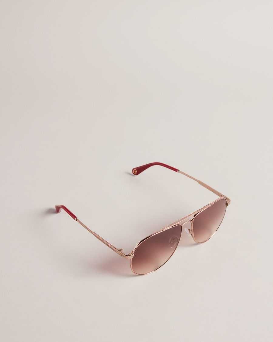 Ted Baker Maever Aviator Frame Sunglasses Rose Gold | 23194-YSJH