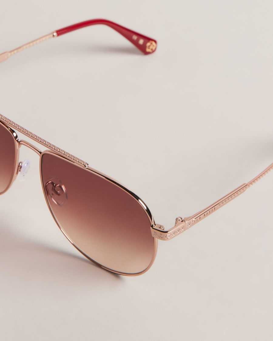 Ted Baker Maever Aviator Frame Sunglasses Rose Gold | 23194-YSJH