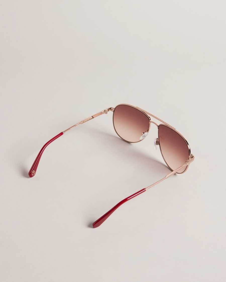 Ted Baker Maever Aviator Frame Sunglasses Rose Gold | 23194-YSJH