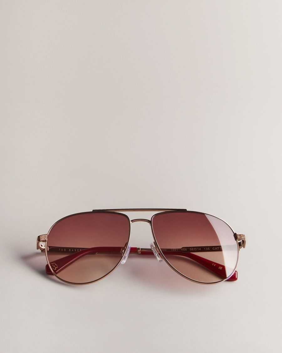 Ted Baker Maever Aviator Frame Sunglasses Rose Gold | 23194-YSJH