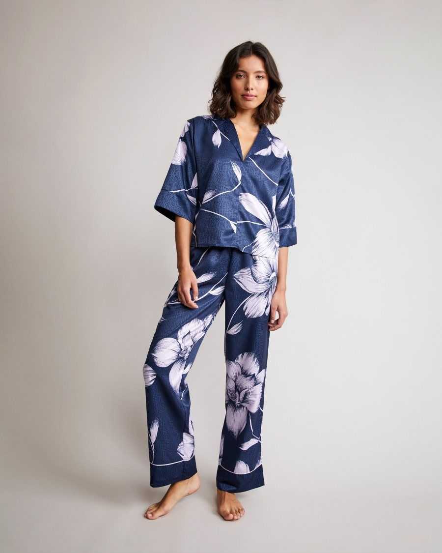 Ted Baker Magola Floral Shirt and Trousers Pyjama Set Navy | 71302-NUHV