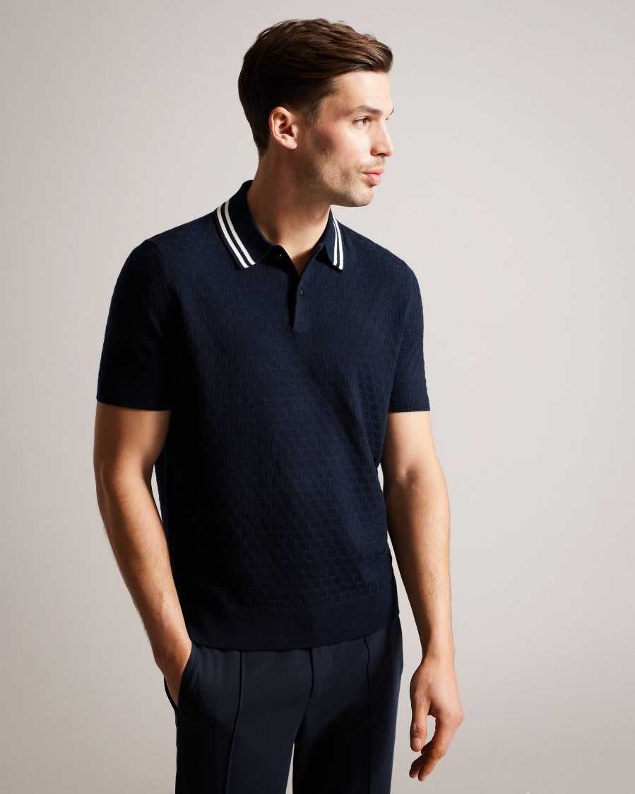 Ted Baker Mahana Short Sleeve Regular T Stitched Polo Shirt Navy | 49601-YNRJ