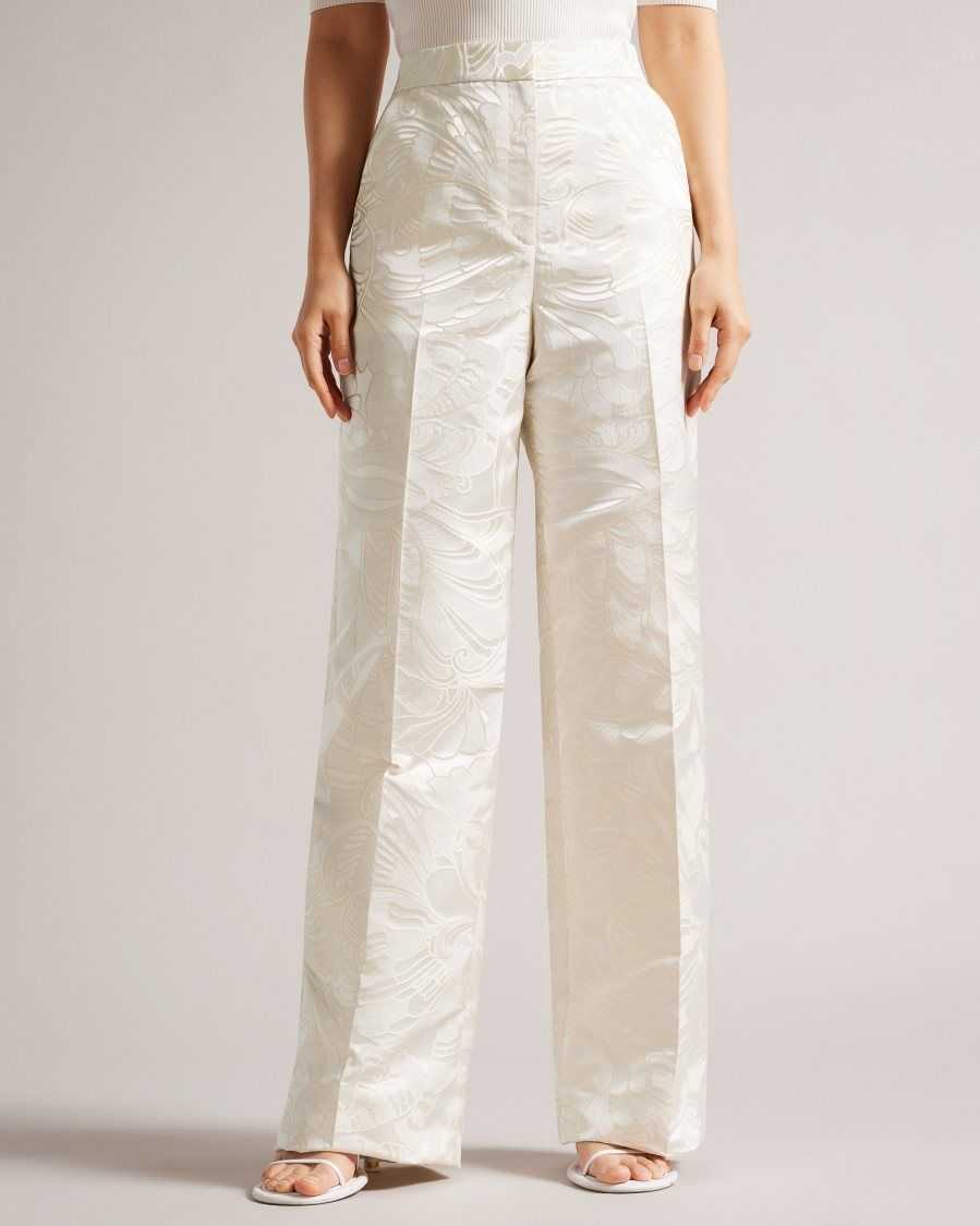 Ted Baker Majiat Wide Leg Jacquard Trousers Natural | 61598-KDUW