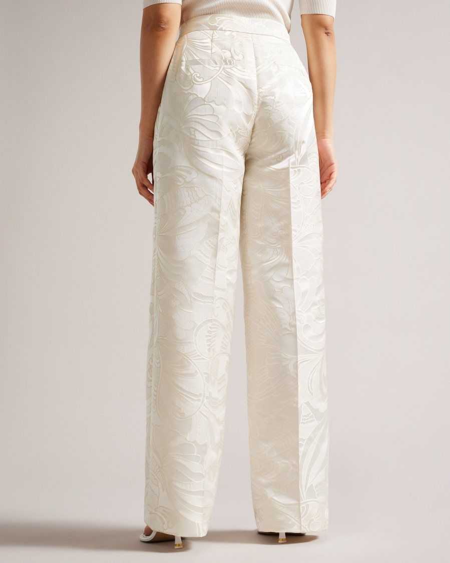 Ted Baker Majiat Wide Leg Jacquard Trousers Natural | 61598-KDUW