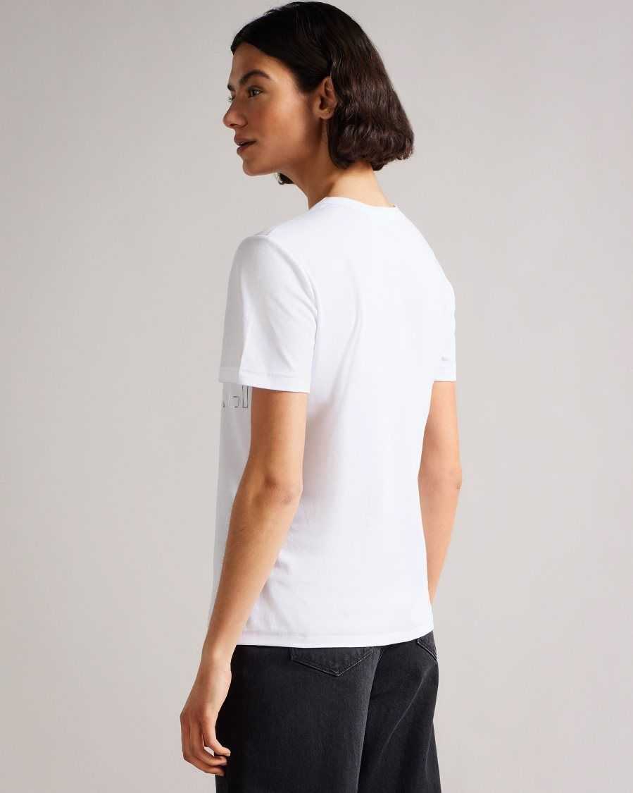 Ted Baker Malom Branded Foil Cotton T-Shirt White | 03682-CMHU