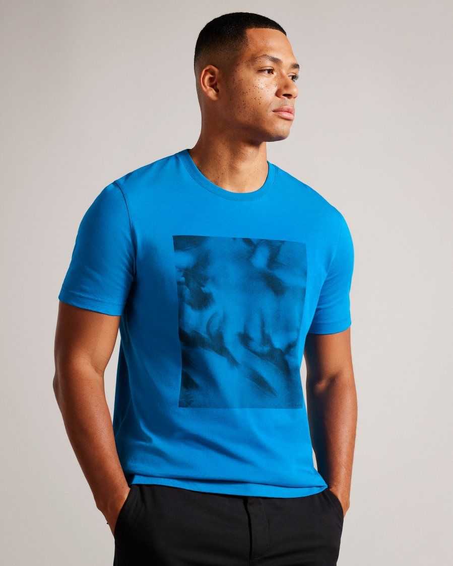 Ted Baker Mangata Short Sleeve Regular Fit Abstract Print T-Shirt Blue | 62784-FITN