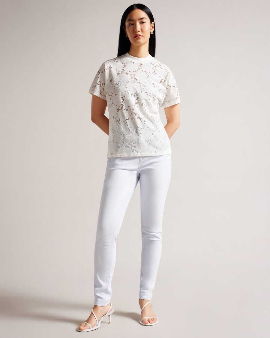 Ted Baker Maralo Floral Lace Relaxed T-Shirt White | 97432-EFJX