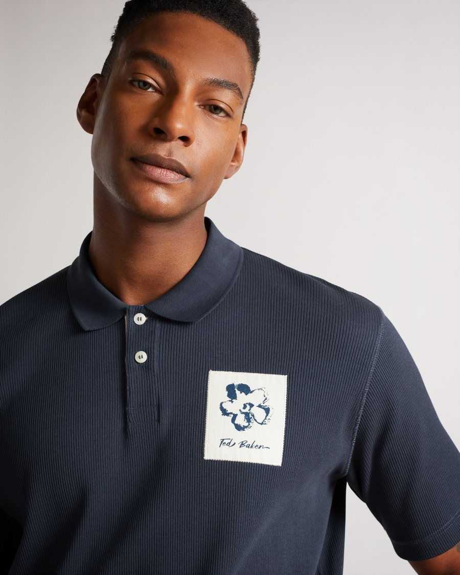 Ted Baker Marden Short Sleeve Ribbed Polo Shirt Navy | 40216-SCKR