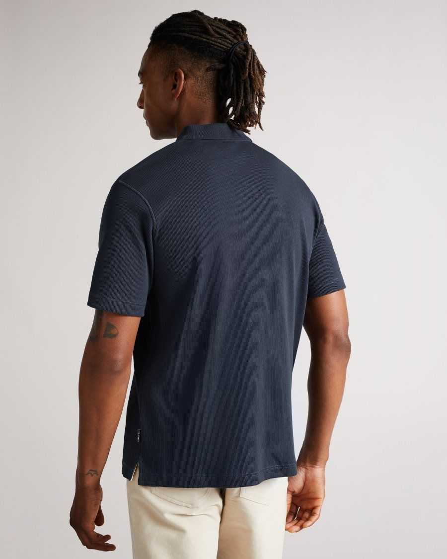 Ted Baker Marden Short Sleeve Ribbed Polo Shirt Navy | 40216-SCKR