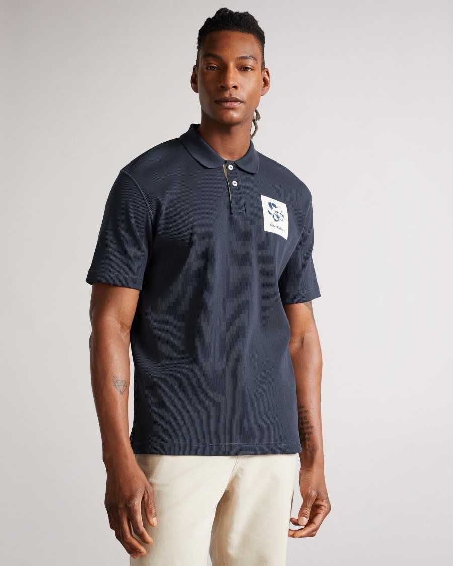 Ted Baker Marden Short Sleeve Ribbed Polo Shirt Navy | 40216-SCKR