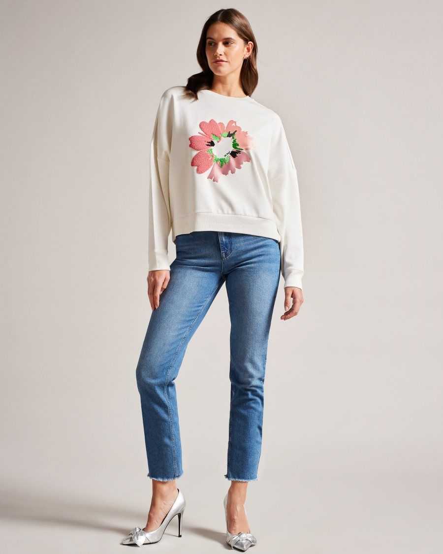 Ted Baker Marene Textured Flower Graphic Jumper White | 36508-SNXR