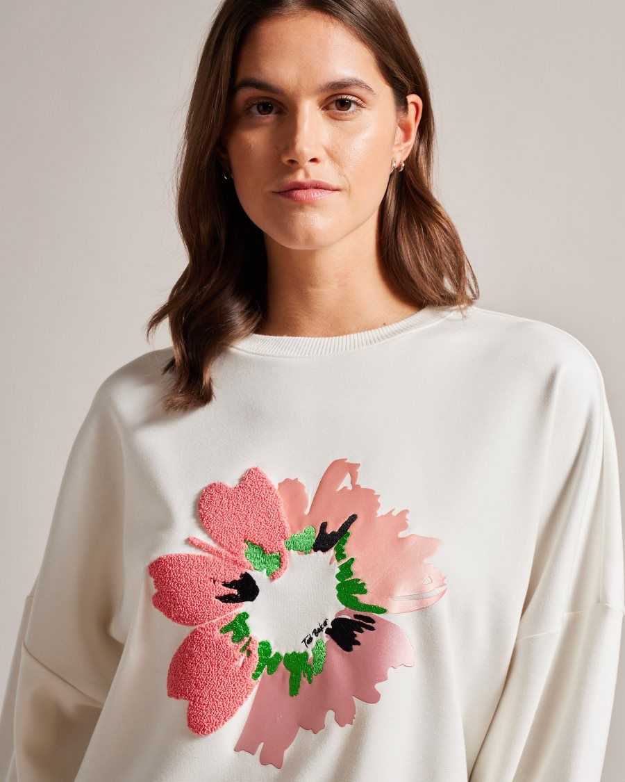 Ted Baker Marene Textured Flower Graphic Jumper White | 36508-SNXR