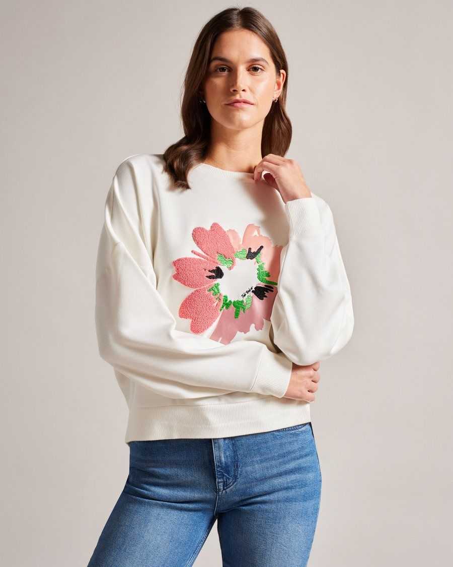 Ted Baker Marene Textured Flower Graphic Jumper White | 36508-SNXR