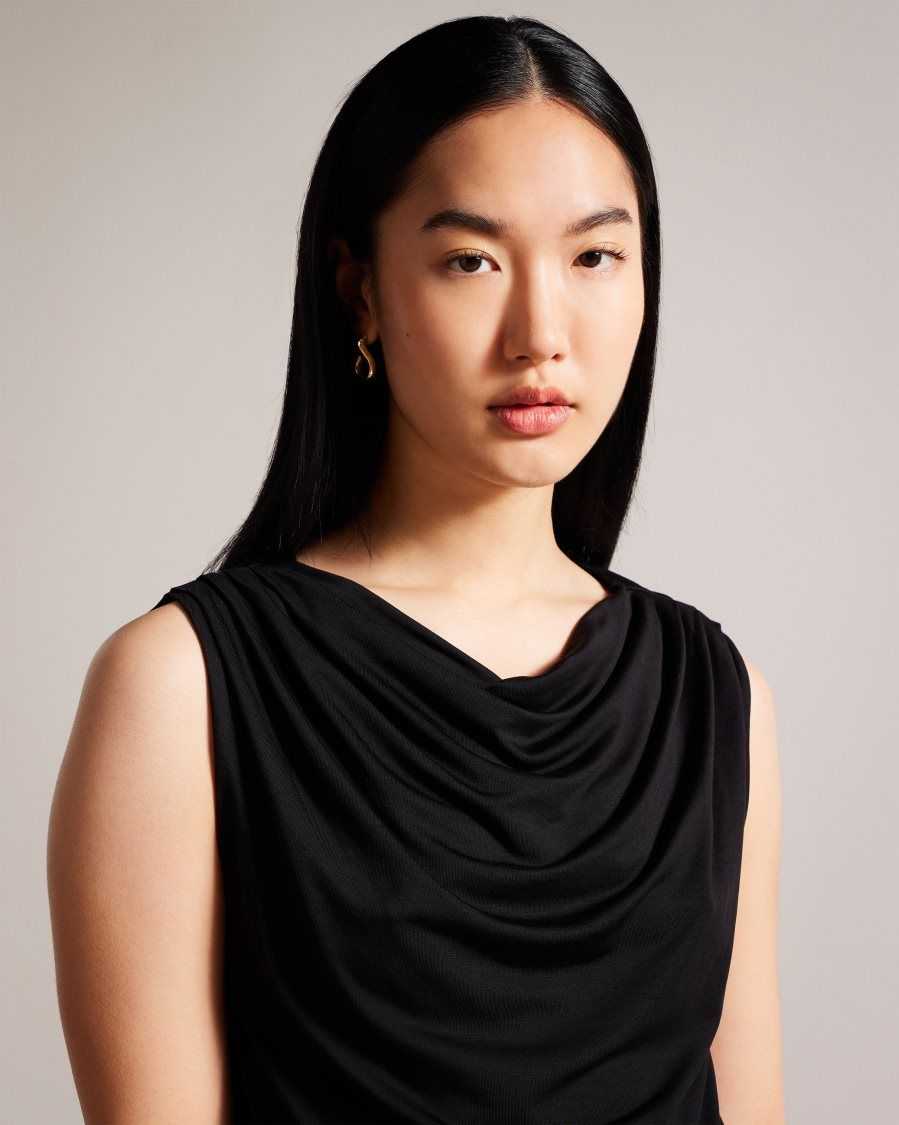 Ted Baker Margeta Cowl Neck Draped Top Black | 95716-CODU