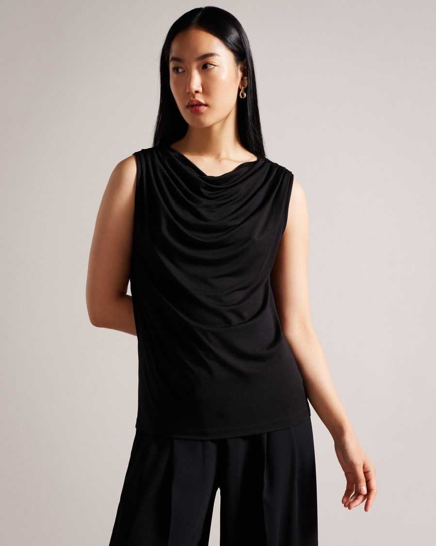 Ted Baker Margeta Cowl Neck Draped Top Black | 95716-CODU