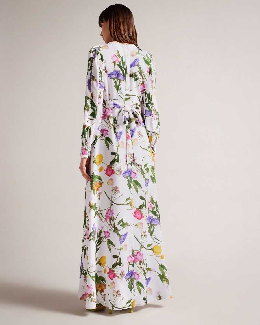 Ted Baker Marggoh Blouson Sleeve Floral Maxi Dress White | 64509-IPNR