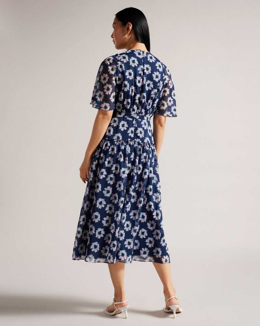 Ted Baker Marllee Fit and Flare Tiered Midi Dress Dark Navy | 70194-LINJ