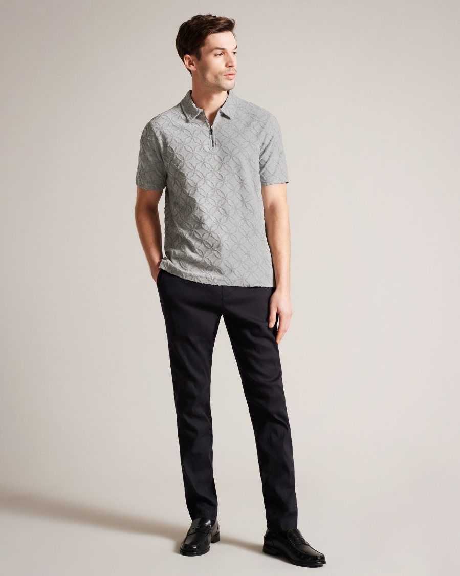 Ted Baker Maroc Short Sleeve Zip Jacquard Polo Shirt Grey-Marl | 52346-CJRH