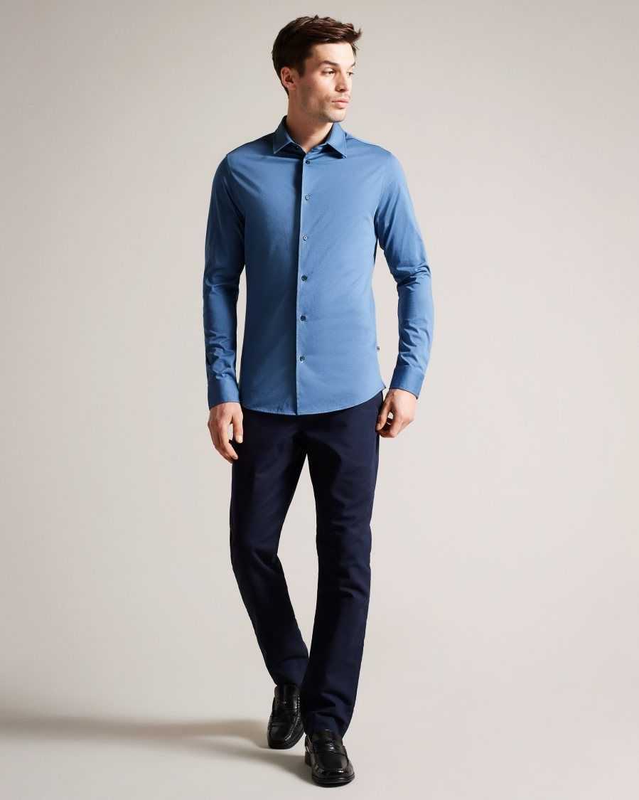 Ted Baker Marros Long Sleeve Lustrous Jersey Shirt Medium Blue | 28610-QJLT