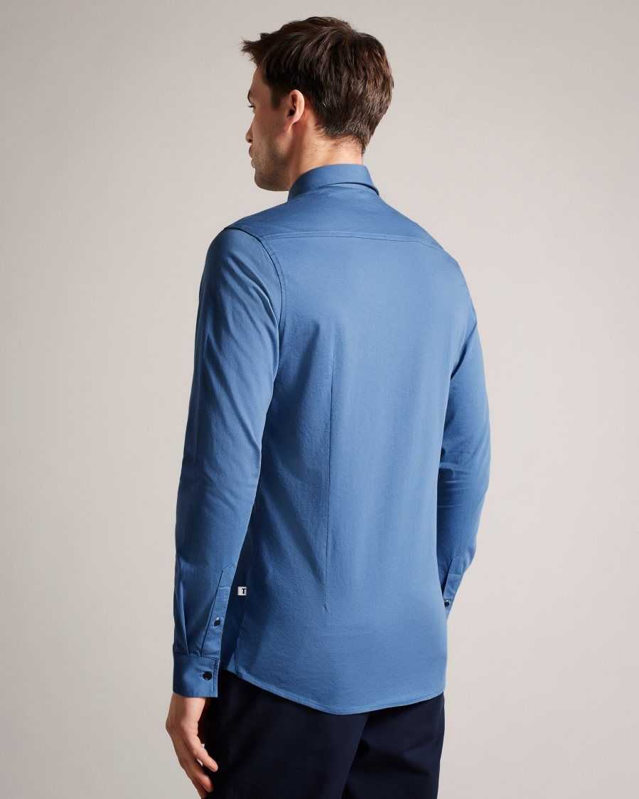 Ted Baker Marros Long Sleeve Lustrous Jersey Shirt Medium Blue | 28610-QJLT