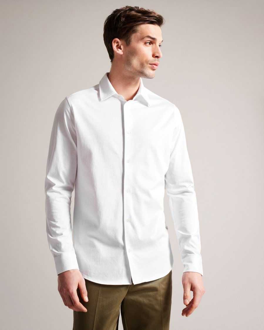 Ted Baker Marros Long Sleeve Lustrous Jersey Shirt White | 29418-JGYO