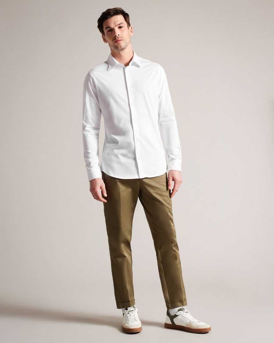 Ted Baker Marros Long Sleeve Lustrous Jersey Shirt White | 29418-JGYO