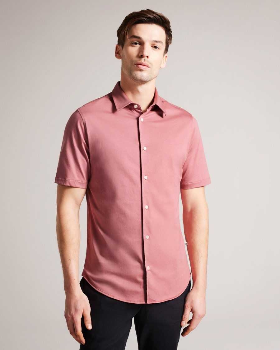 Ted Baker Marrsho Short Sleeve Smart Jersey Shirt Medium Pink | 19068-ZDGW