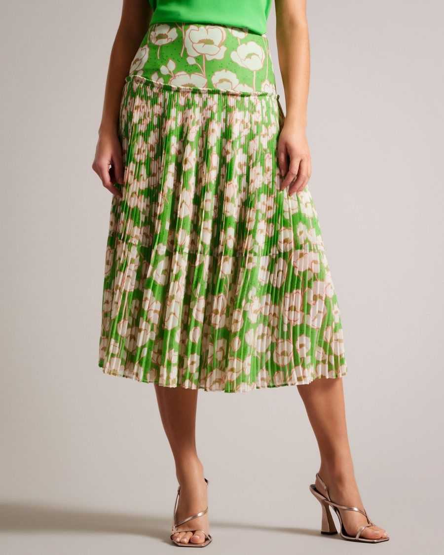 Ted Baker Maryin Floral Pleated Midi Skirt Green | 27130-KFIB