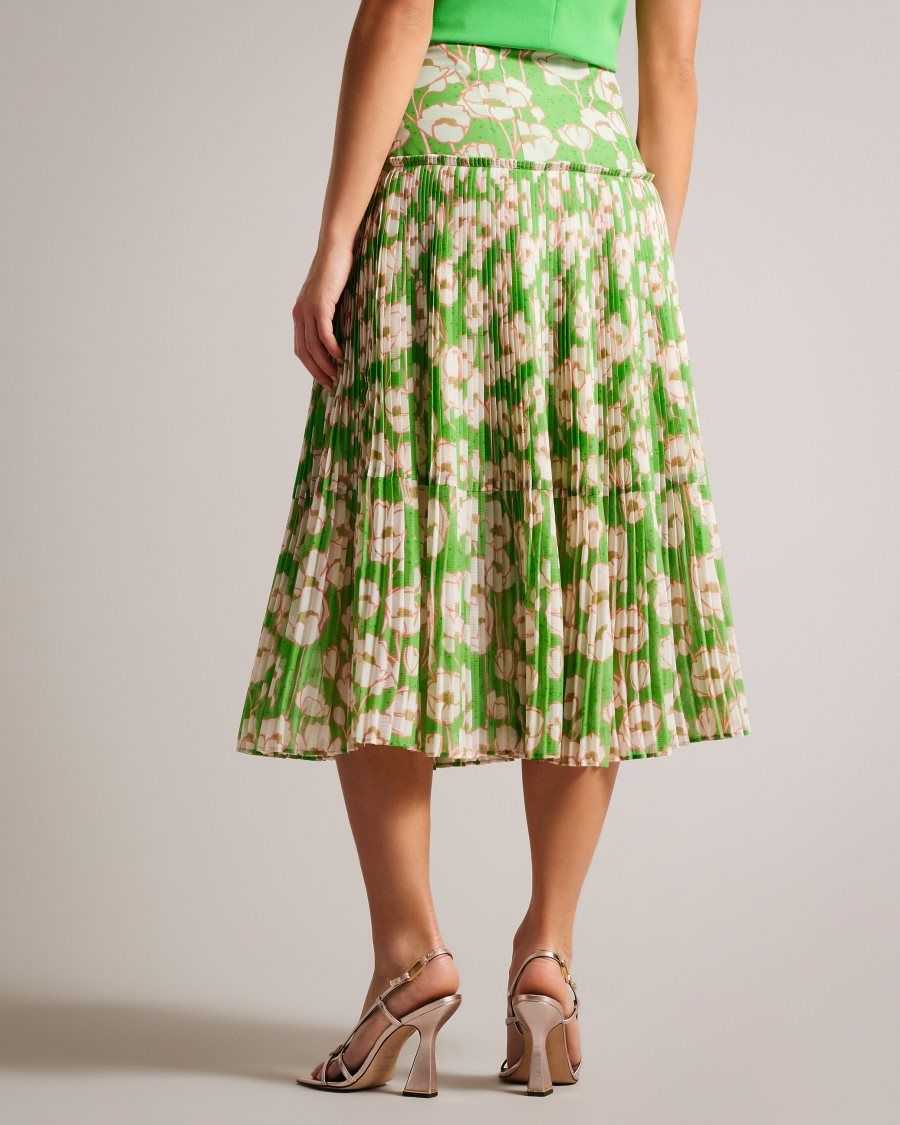 Ted Baker Maryin Floral Pleated Midi Skirt Green | 27130-KFIB