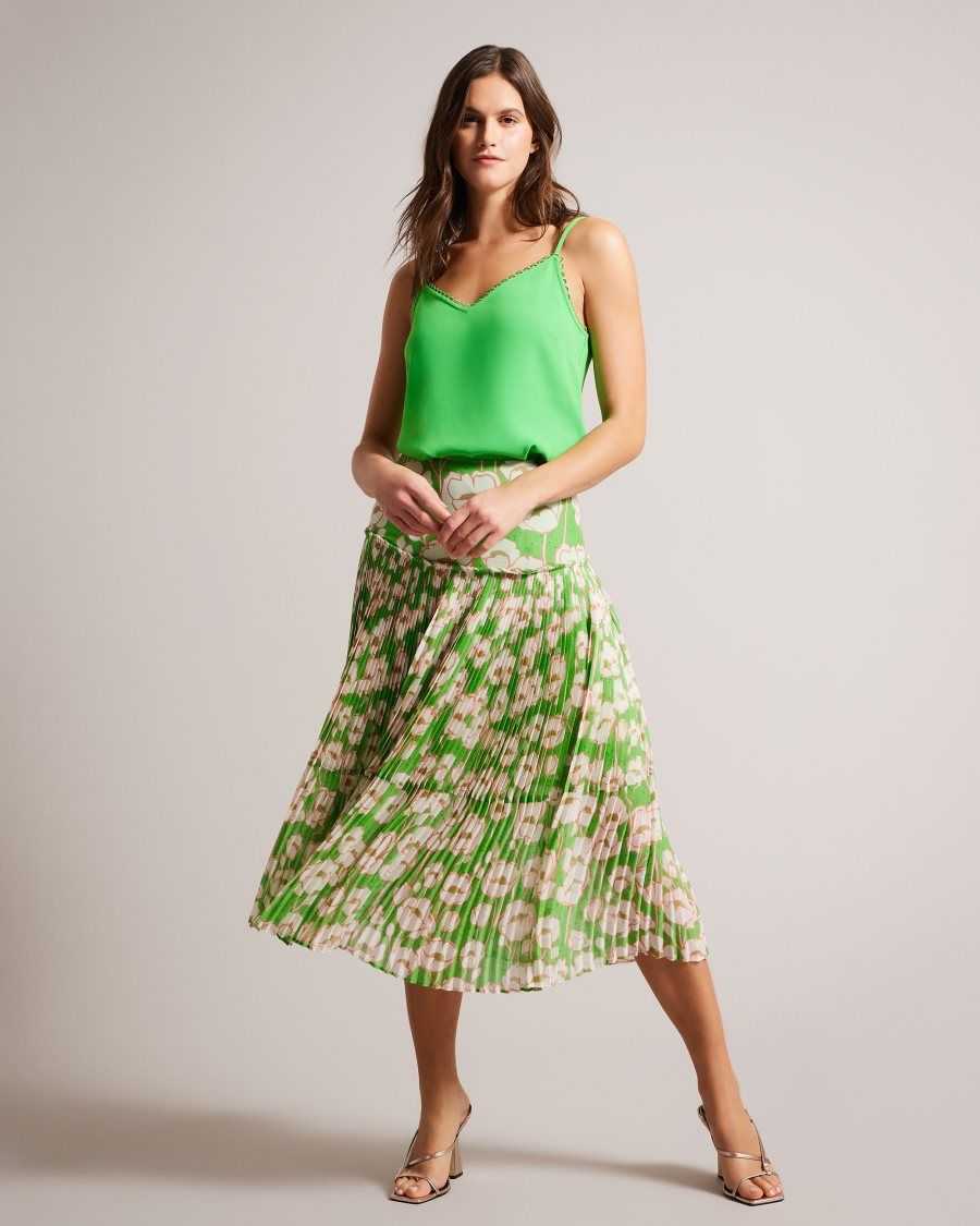 Ted Baker Maryin Floral Pleated Midi Skirt Green | 27130-KFIB