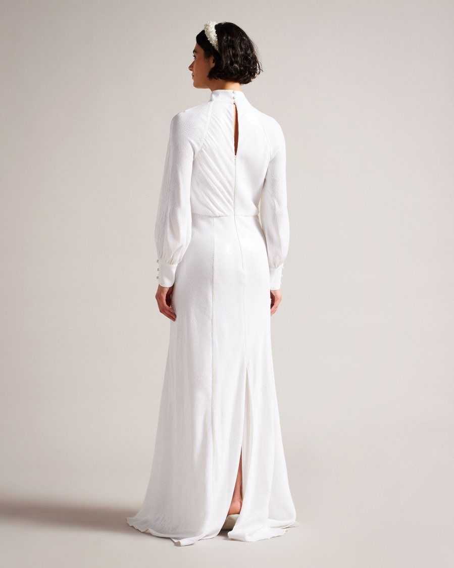 Ted Baker Mayrose Draped Sequin Embellished Maxi Dress White | 67149-ZTXY