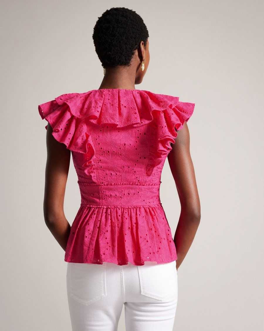 Ted Baker Mazieh Broderie Peplum Top Bright Pink | 27613-SJDV