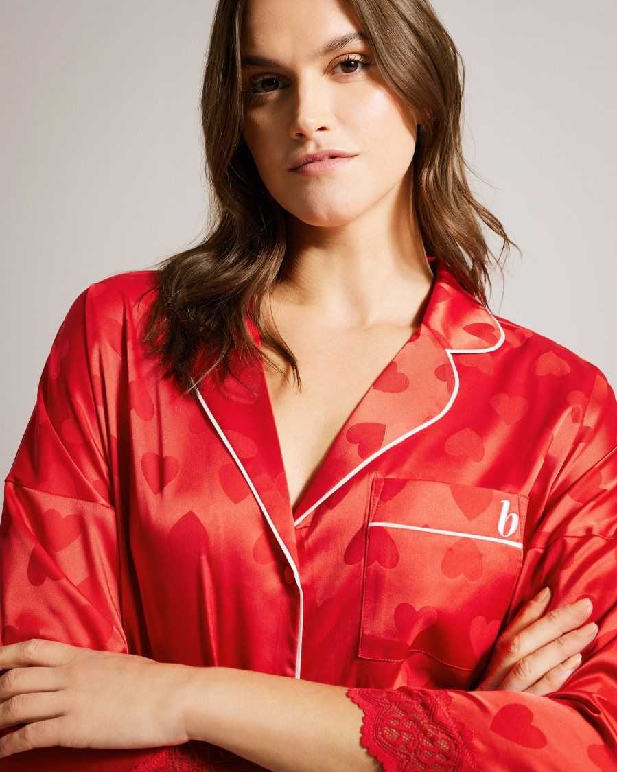 Ted Baker Meggs Satin Heart Long Sleeved Pyjama Set Red | 84106-HFQG