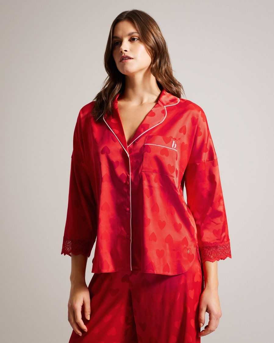 Ted Baker Meggs Satin Heart Long Sleeved Pyjama Set Red | 84106-HFQG