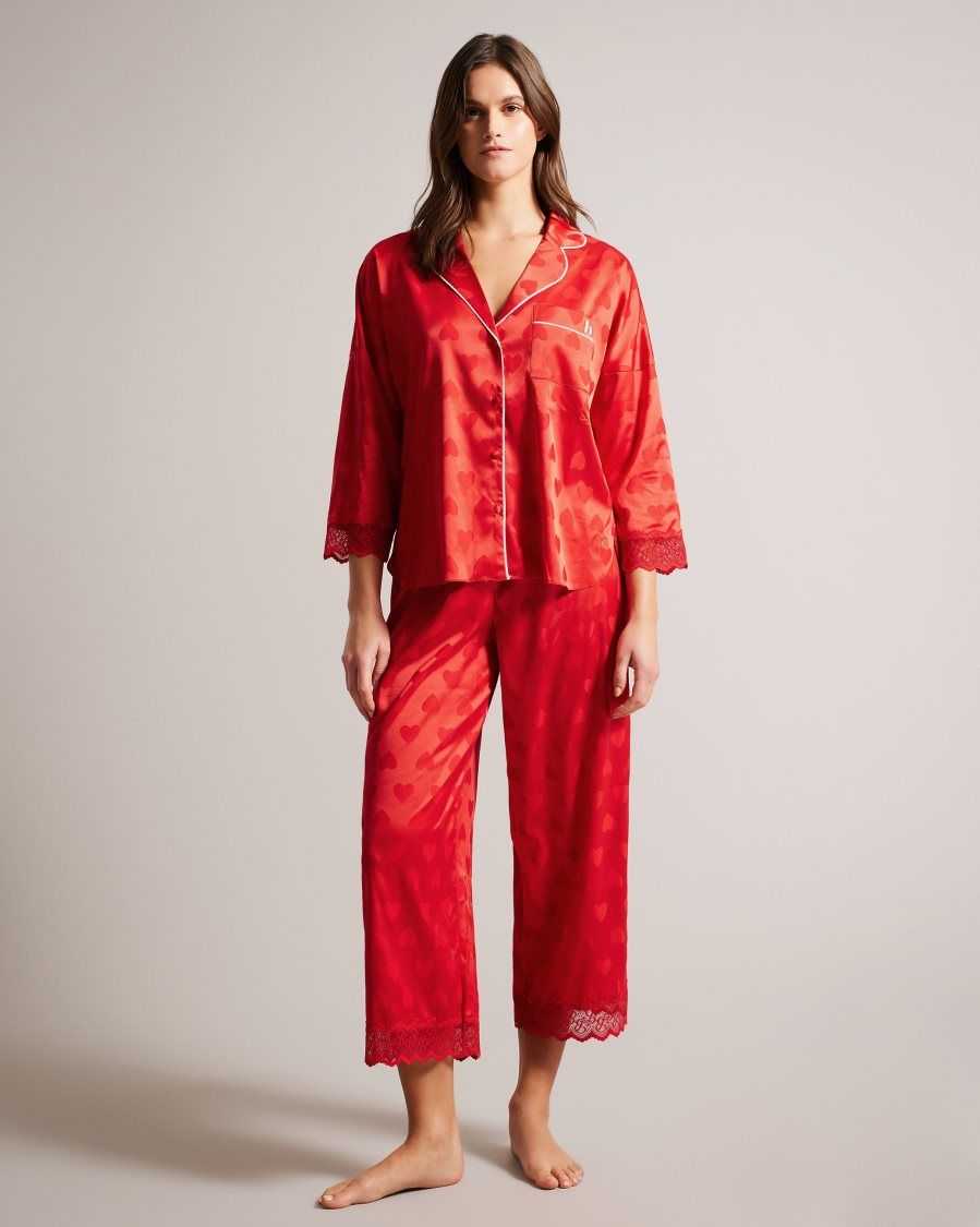 Ted Baker Meggs Satin Heart Long Sleeved Pyjama Set Red | 84106-HFQG