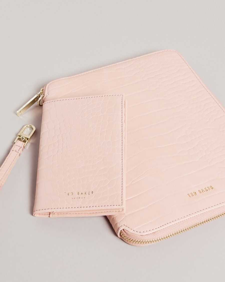 Ted Baker Meyti Imitation Croc A5 Travel Wallet Pale Pink | 34897-OAEI