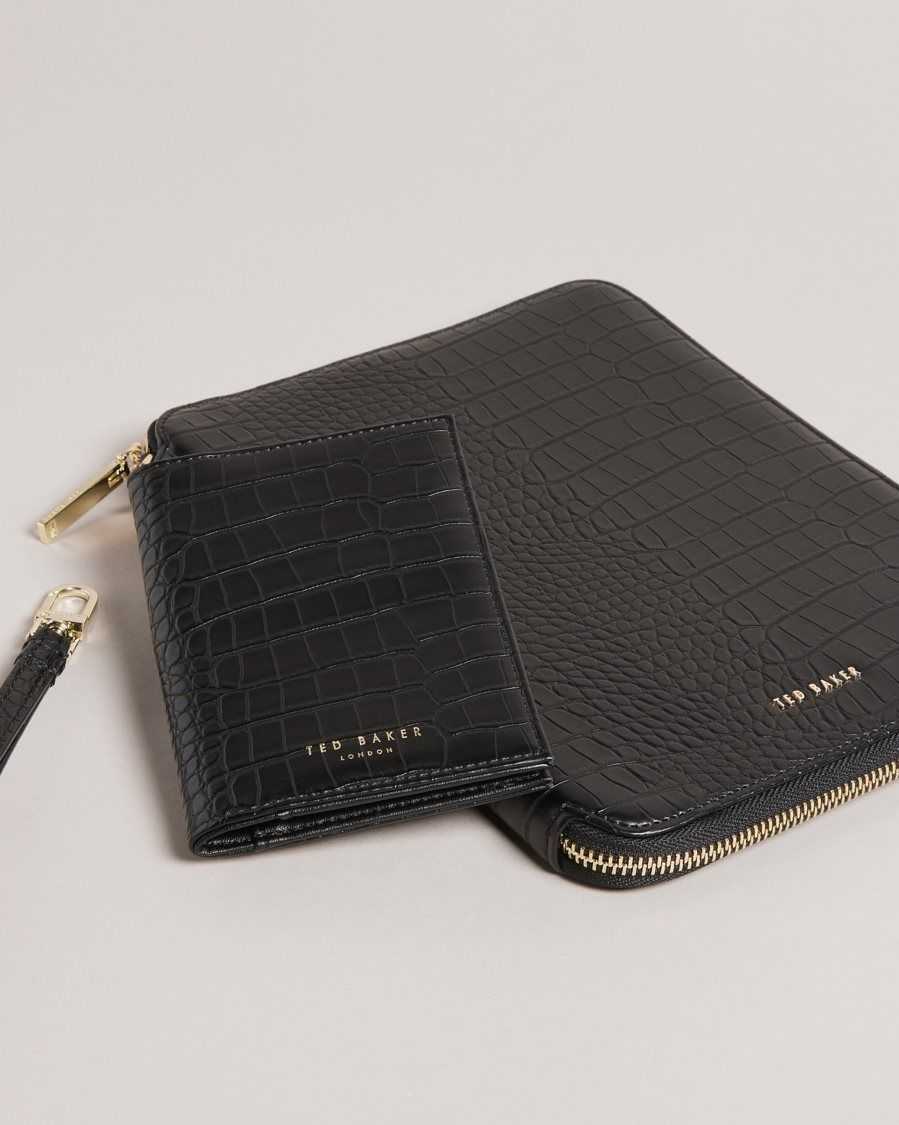 Ted Baker Meyti Imitation Croc A5 Travel Wallet Black | 74135-TILV