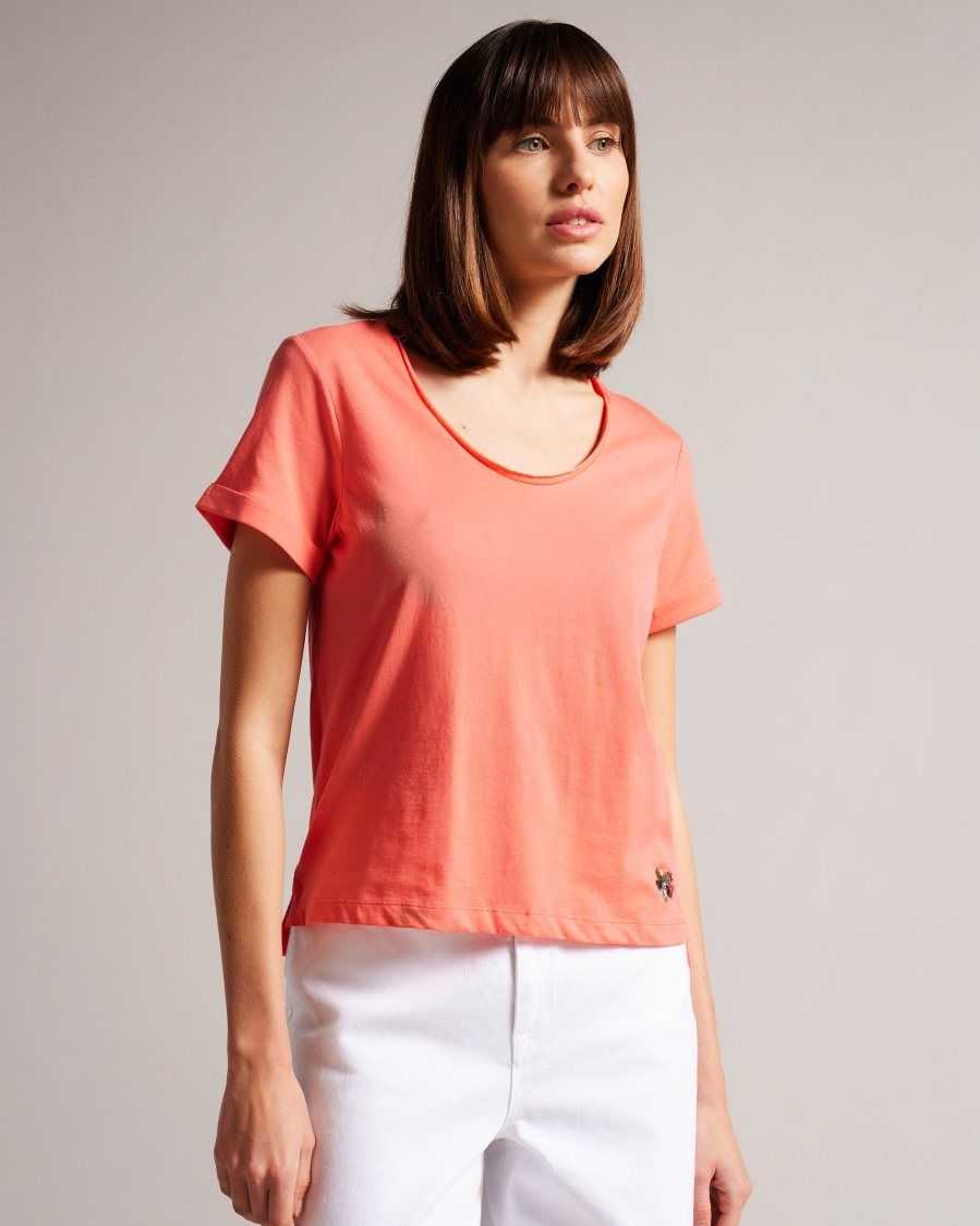 Ted Baker Miarna V Neck Easy Fit Tee Dusky Pink | 42680-GVHE