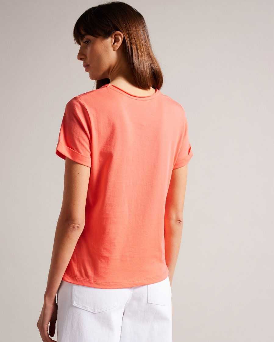 Ted Baker Miarna V Neck Easy Fit Tee Dusky Pink | 42680-GVHE