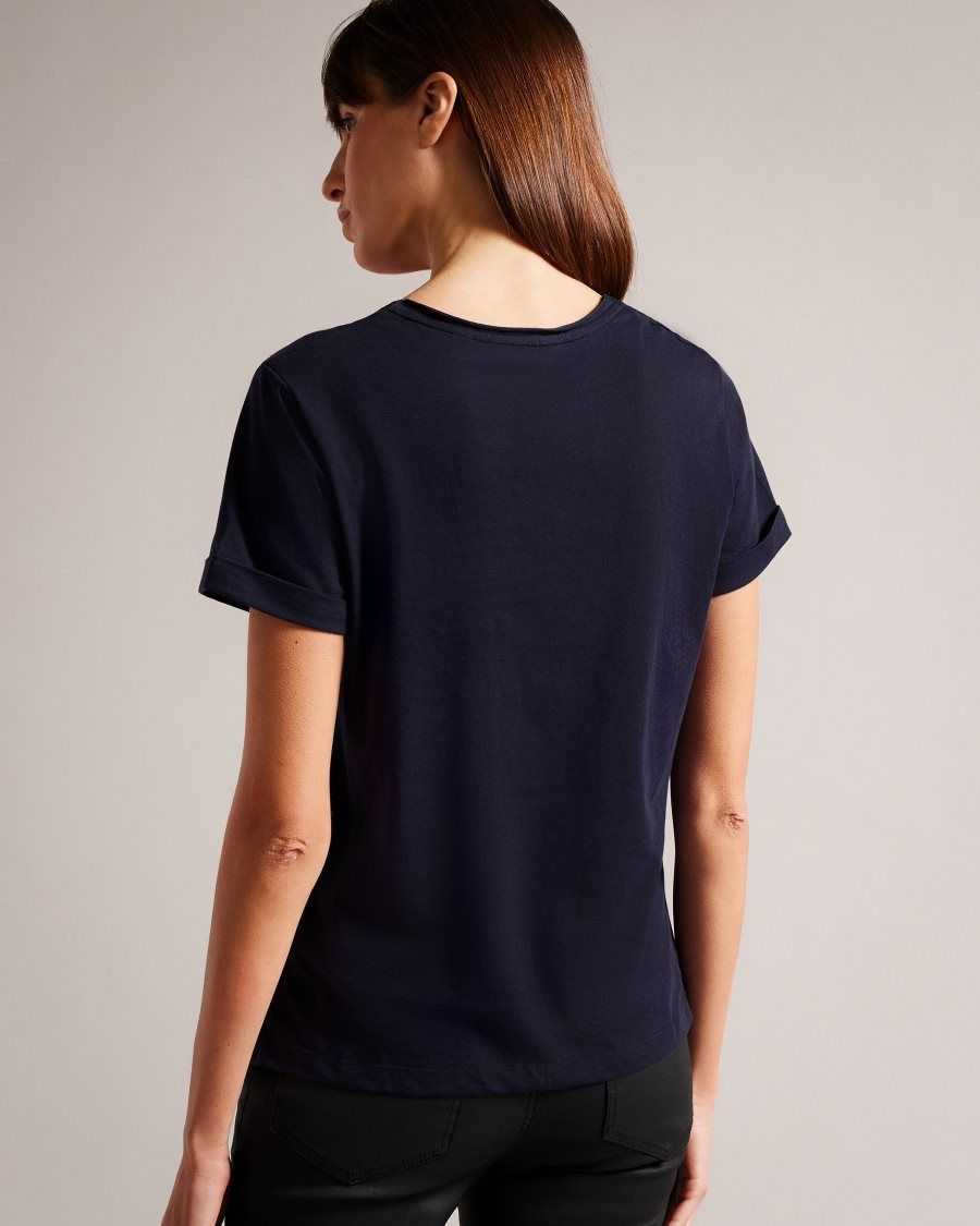 Ted Baker Miarna V Neck Easy Fit Tee Navy | 13276-NFLG