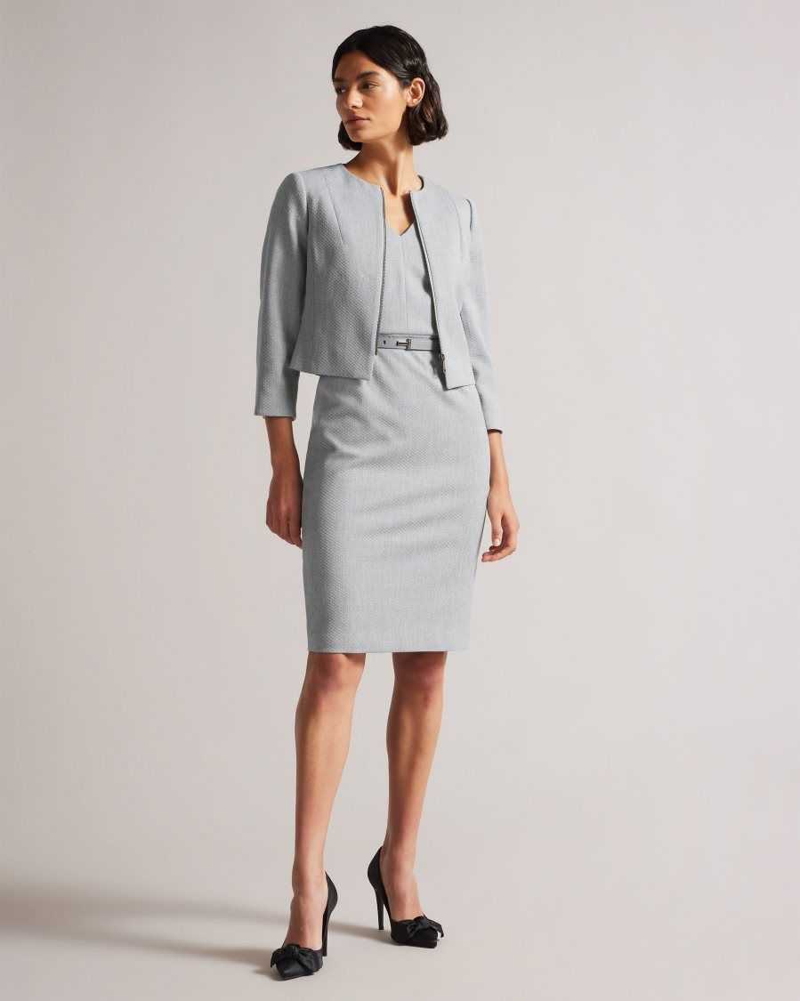 Ted Baker Michah Cropped Textured Jacket Light Grey | 95468-FYWX