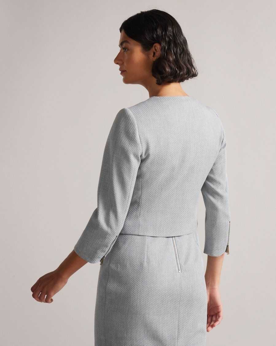 Ted Baker Michah Cropped Textured Jacket Light Grey | 95468-FYWX