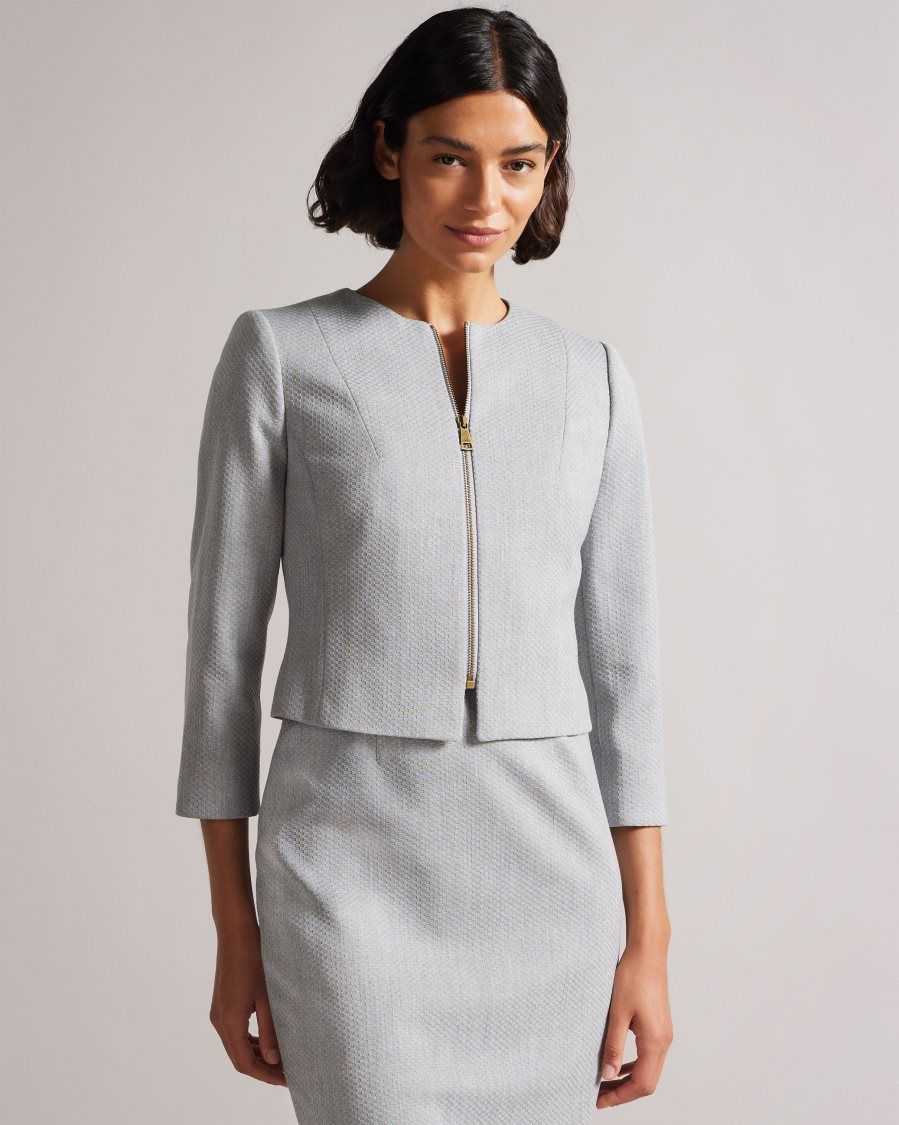 Ted Baker Michah Cropped Textured Jacket Light Grey | 95468-FYWX