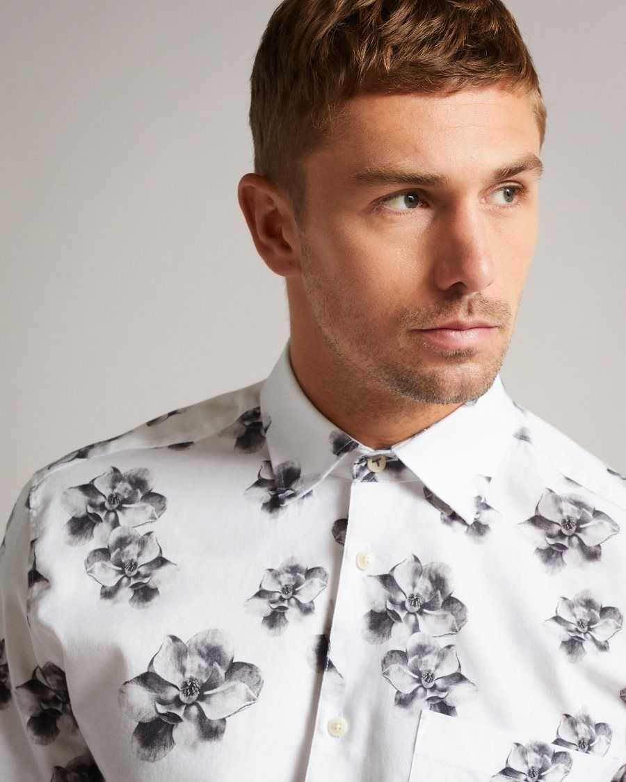 Ted Baker Milhill LS Photographic Magnolia Print Shirt White | 63284-QTUB