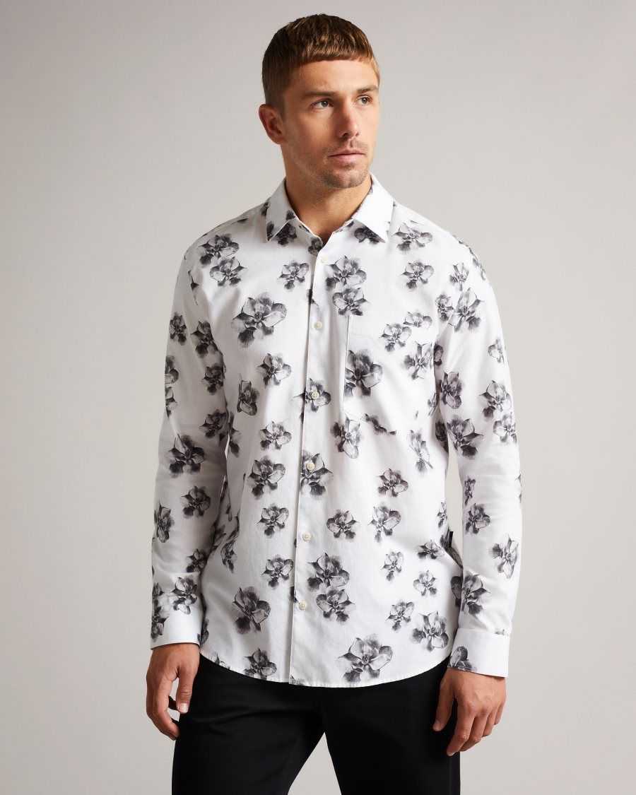 Ted Baker Milhill LS Photographic Magnolia Print Shirt White | 63284-QTUB