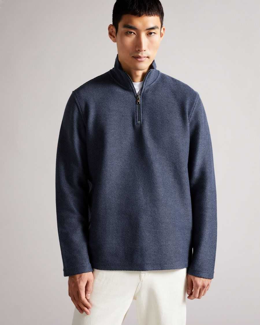 Ted Baker Millom Long Sleeve Textured Half Zip Jumper Dark Blue | 16534-PENS