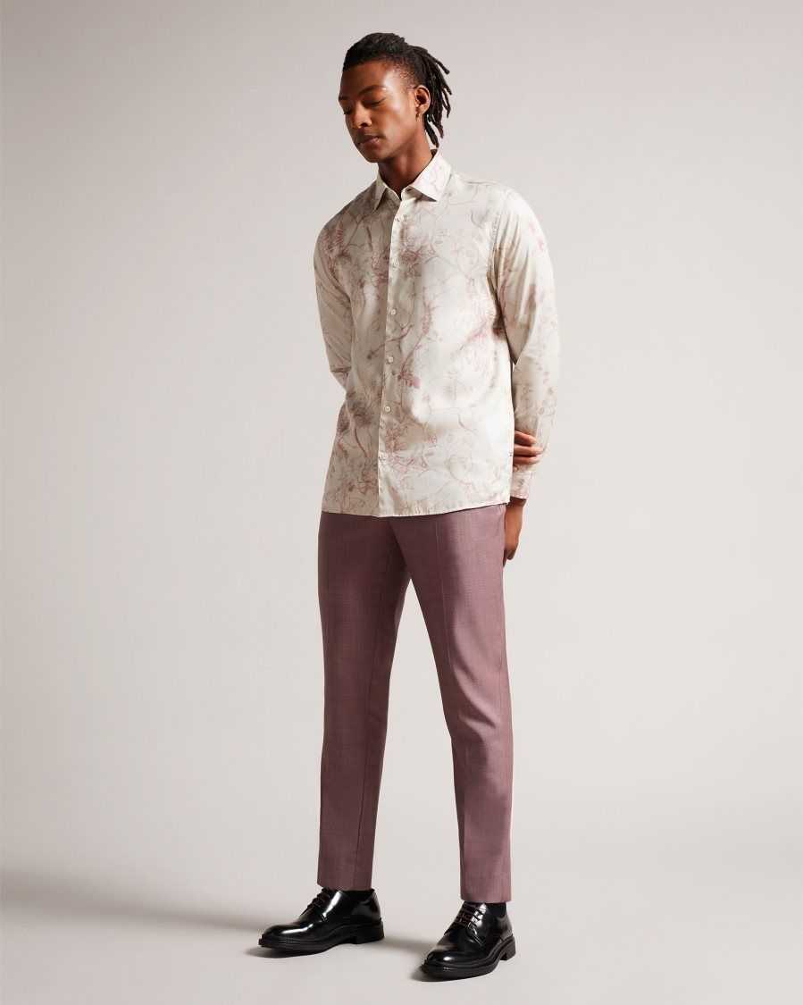 Ted Baker Millow Long Sleeve Botanical Lyocell Shirt Natural | 21549-WNHV