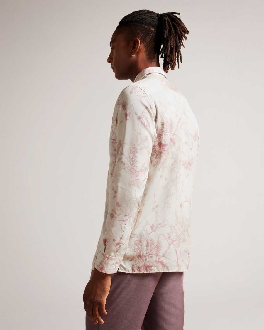 Ted Baker Millow Long Sleeve Botanical Lyocell Shirt Natural | 21549-WNHV