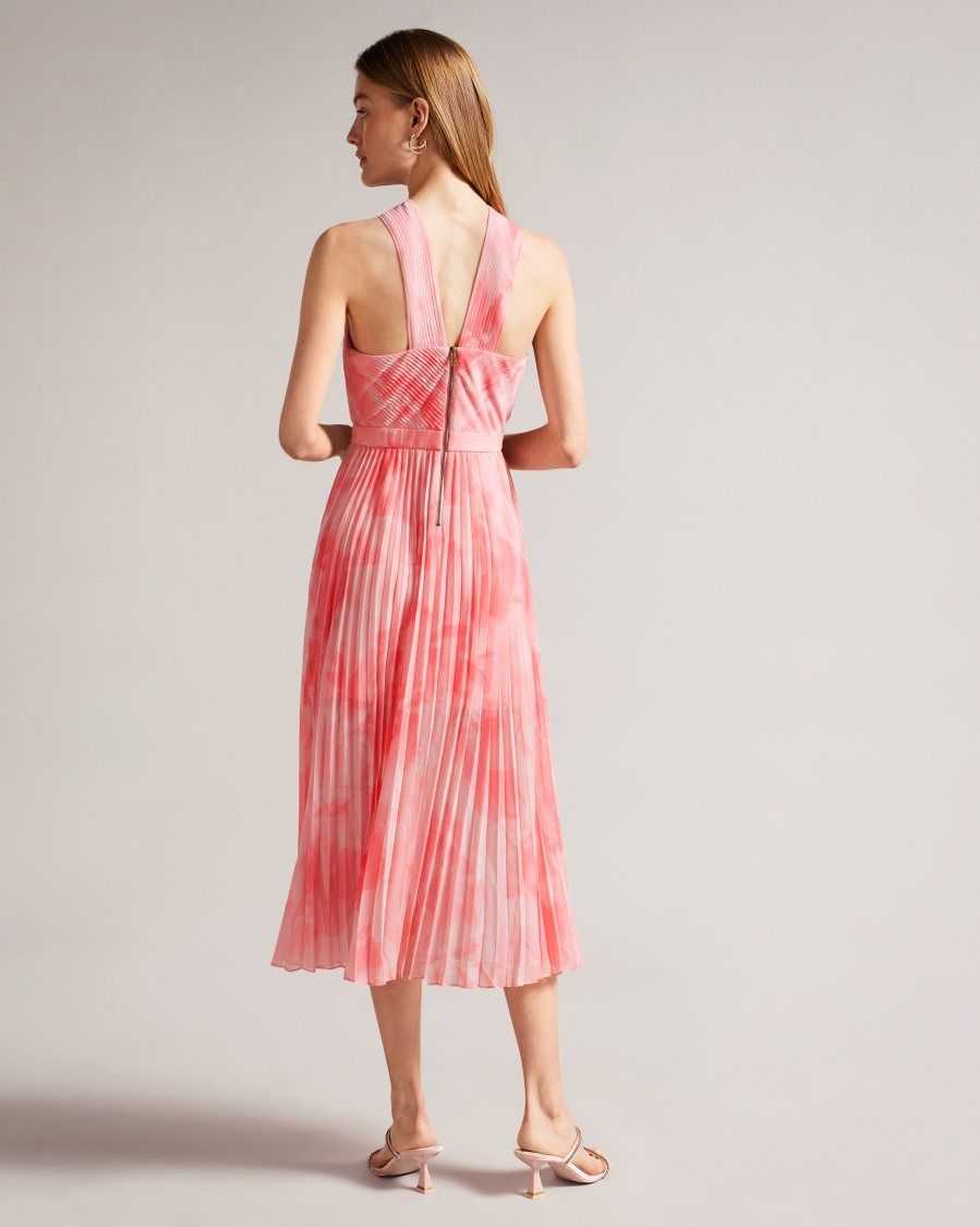 Ted Baker Mirelia Cross Front Pleated Midi Dress Coral | 79123-MLED