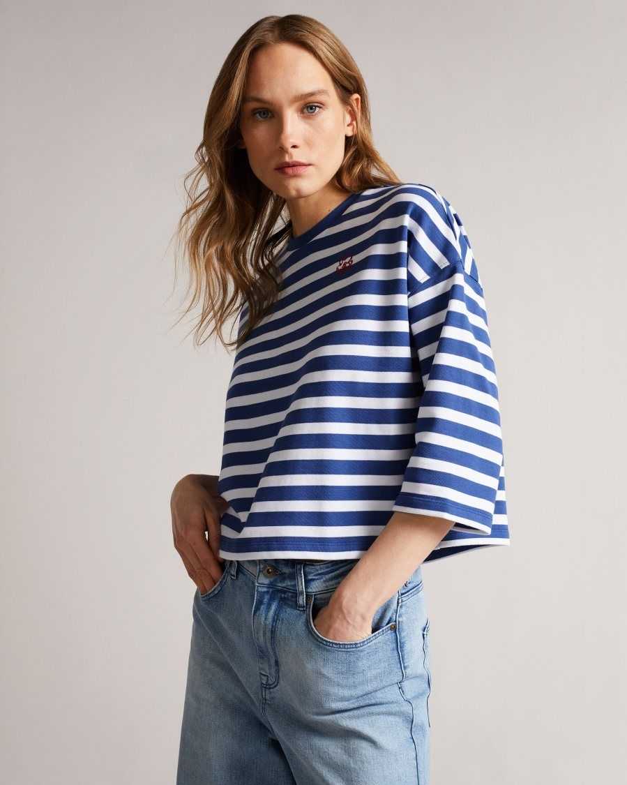 Ted Baker Mmorra Stripe Top Dark Blue | 30891-WIZY